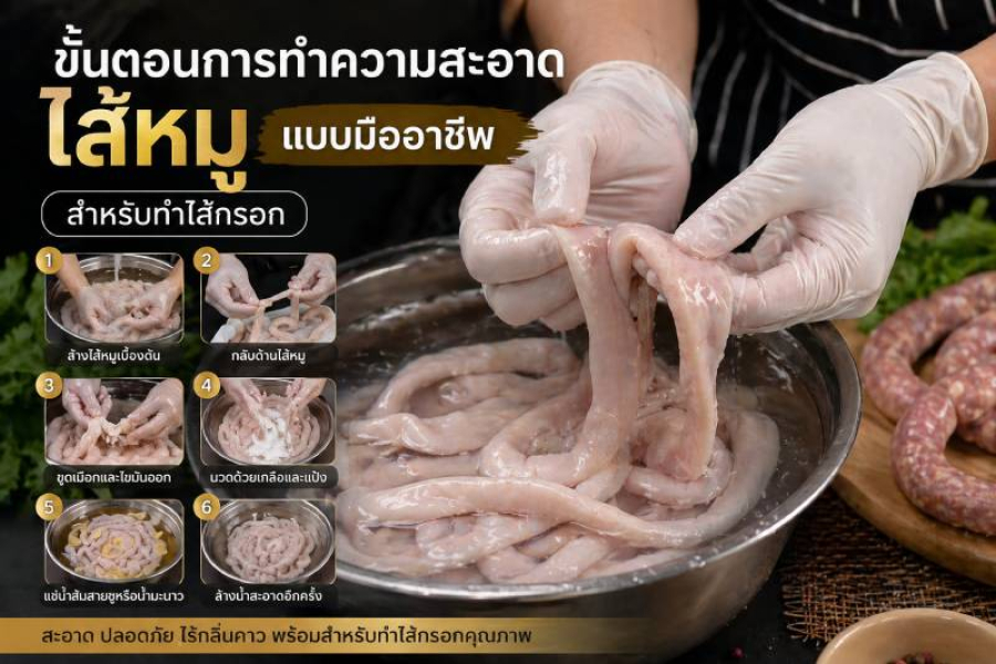 ขั้นตอนการทำความสะอาดไส้หมูแบบมืออาชีพ สำหรับทำไส้กรอก